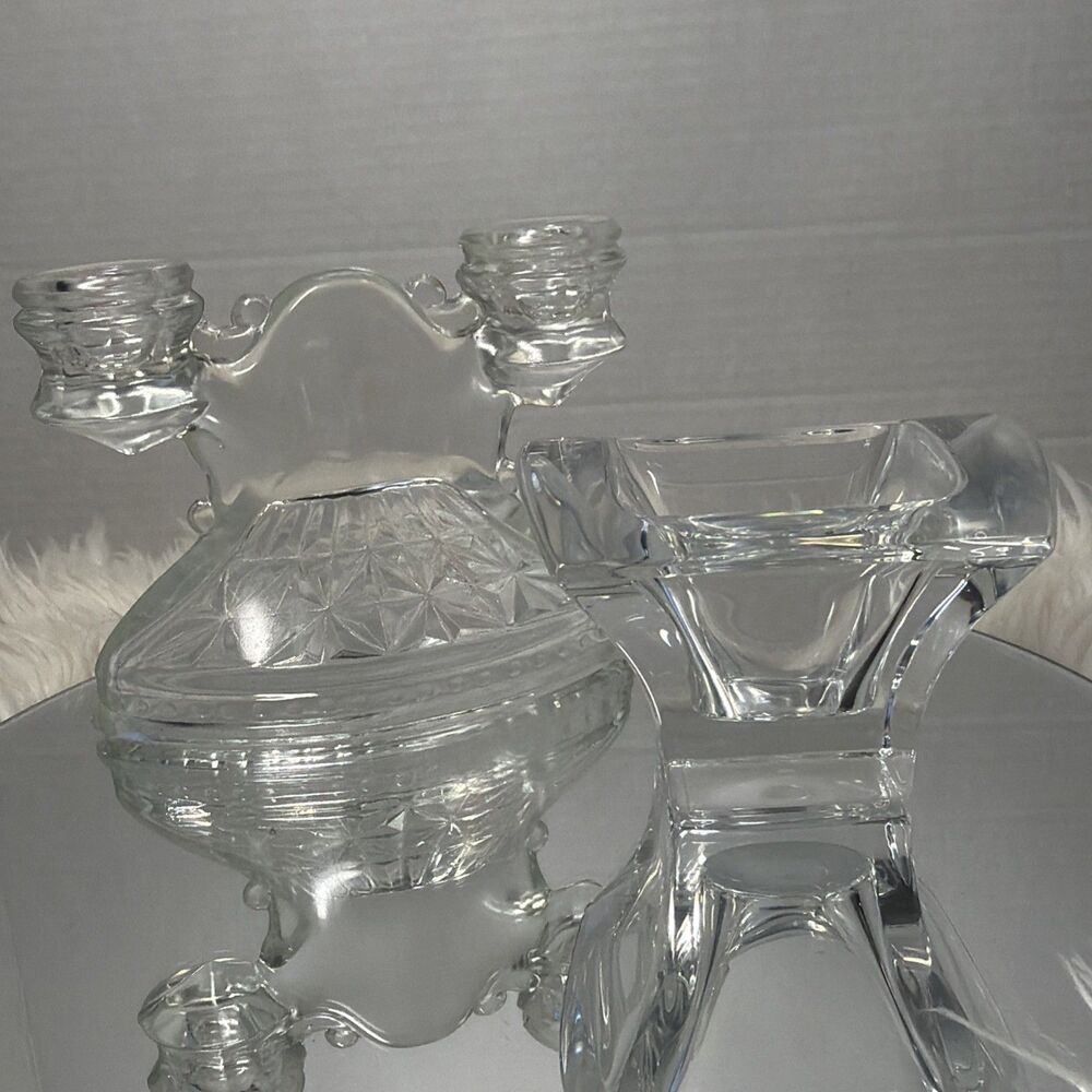 2 Pc Mikasa Crystal Upsweep & LE Smith Precut American DbL Candle Holder